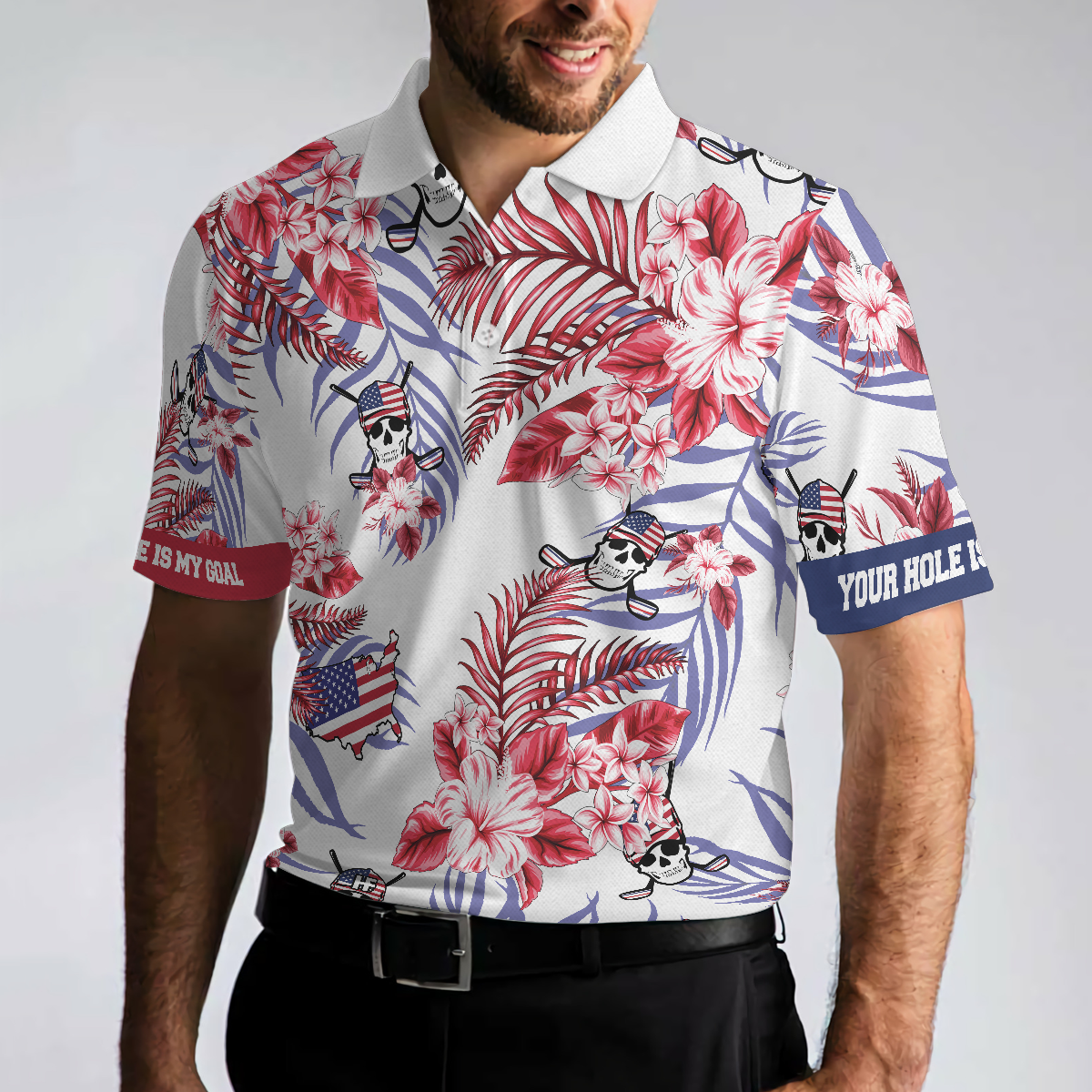 Seamless Tropical Pattern Golf Skull America V2 Polo Shirt Texas Bluebonnet Golf Shirt For Men - 4