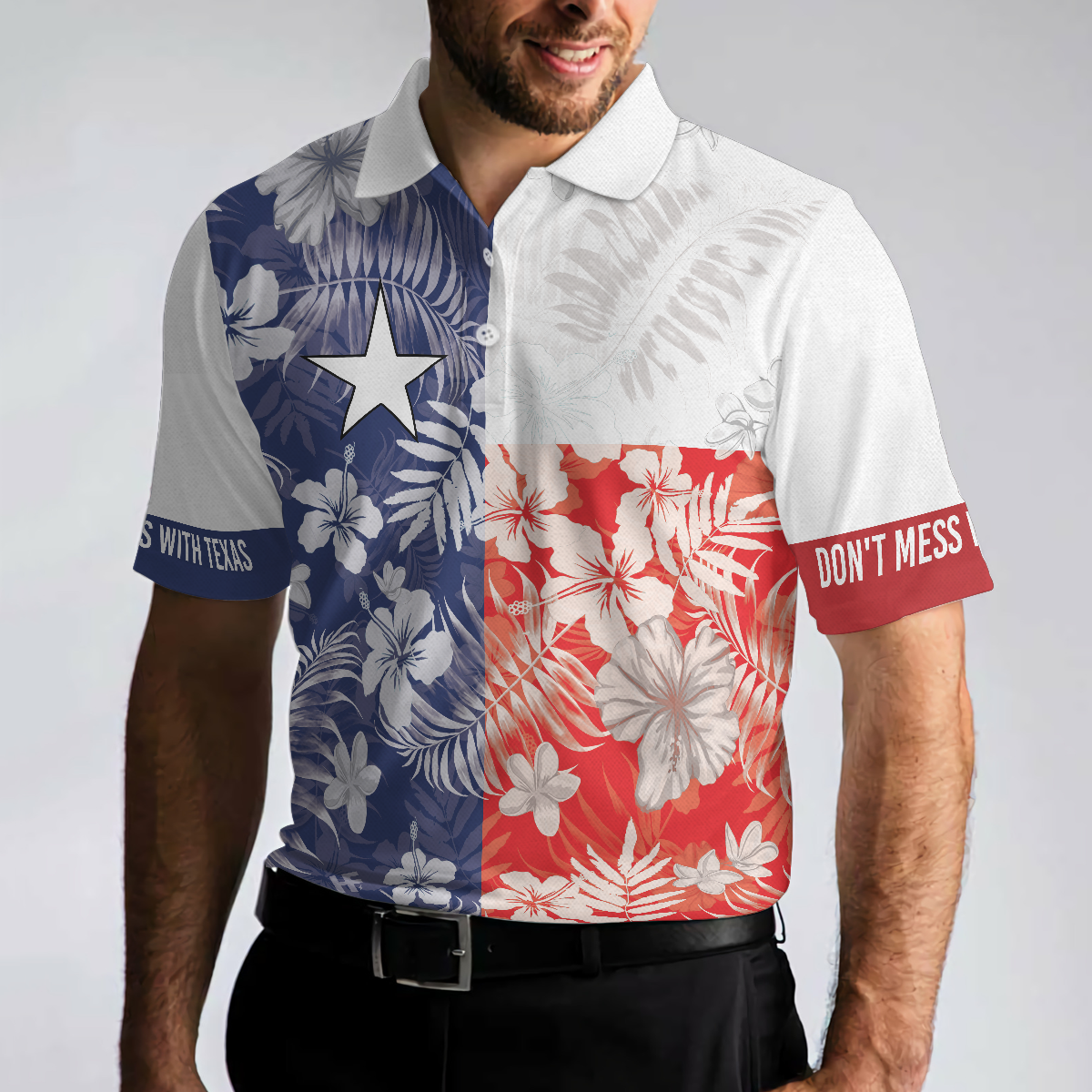 Dont Mess With Texas Flag Tropical Texas Polo Shirt Texas Bluebonnet Shirt For Men - 5