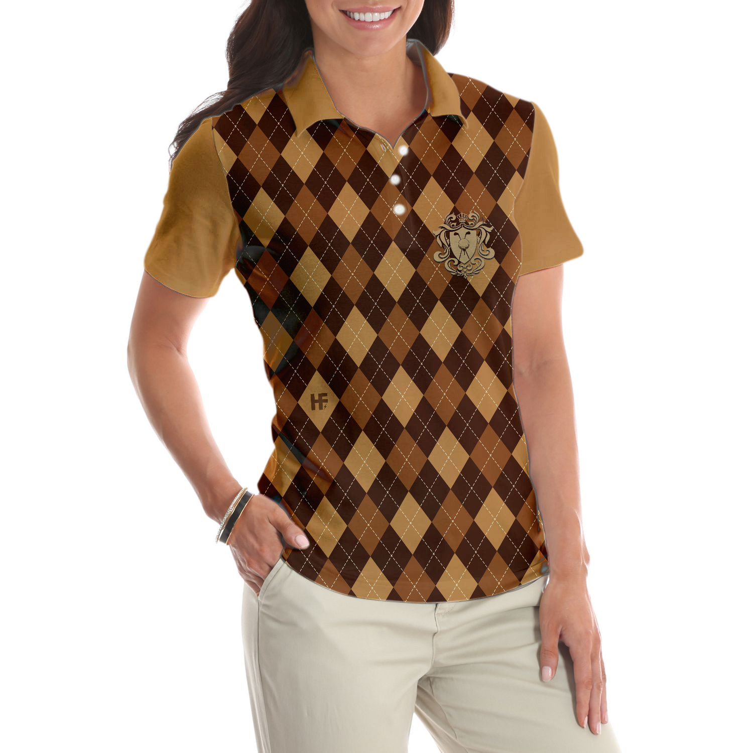 Golf Is My Favourite Season Golf Short Sleeve Women Polo Shirt Brown Argyle Pattern Golf Polo Shirt For Ladies - 4