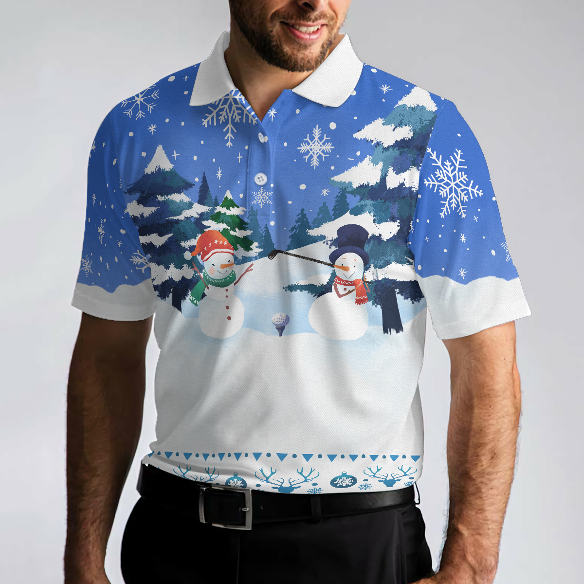 Christmas Golf Polo Shirts- Mens Golf Polo Shirts Short Sleeve- Funny Snowman Pattern Shirt Dry Fit- Christmas Shirt Idea Gift For Men - 4