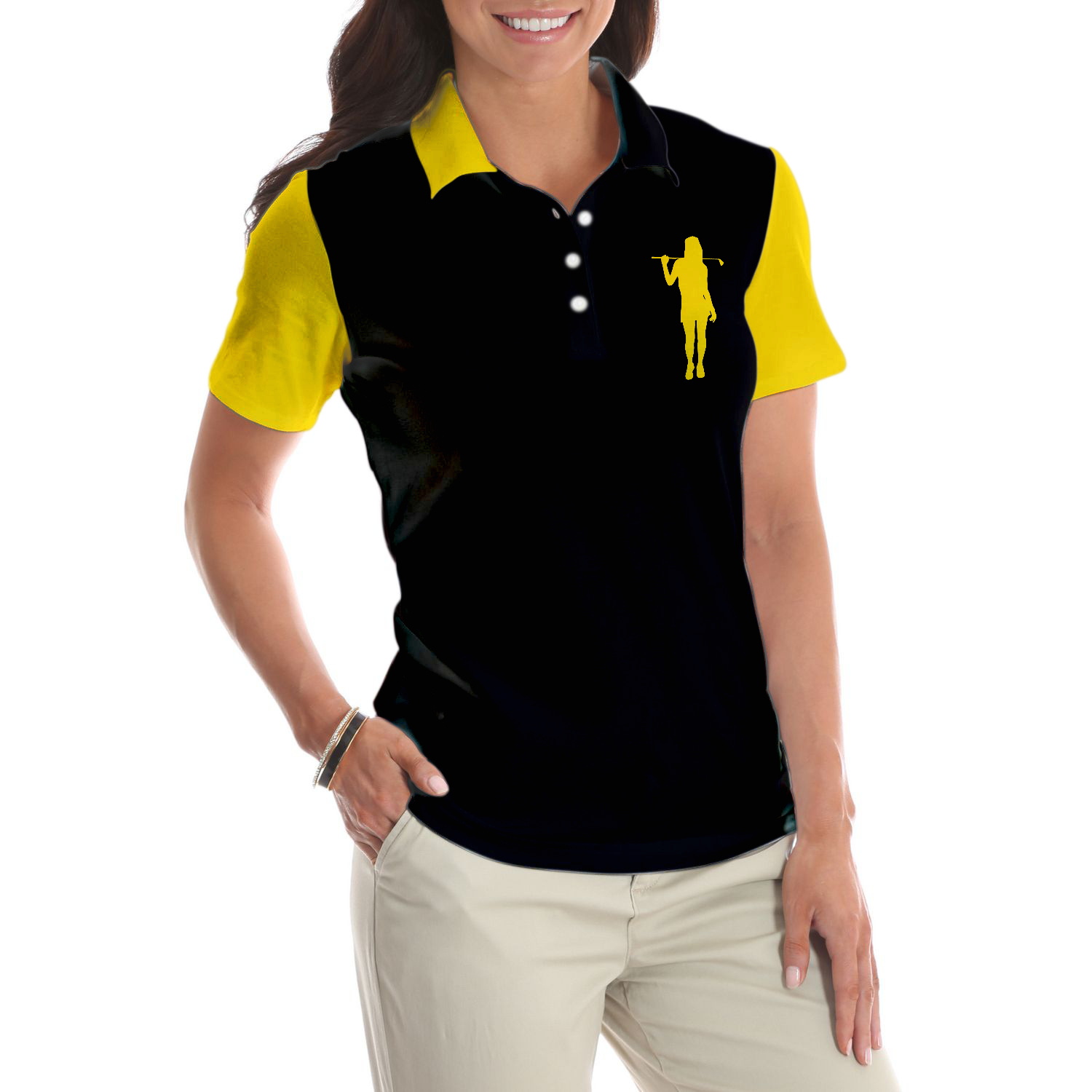 Definition Of Golf Girl Golf Short Sleeve Women Polo Shirt Black And Yellow Golf Shirt For Ladies - 4