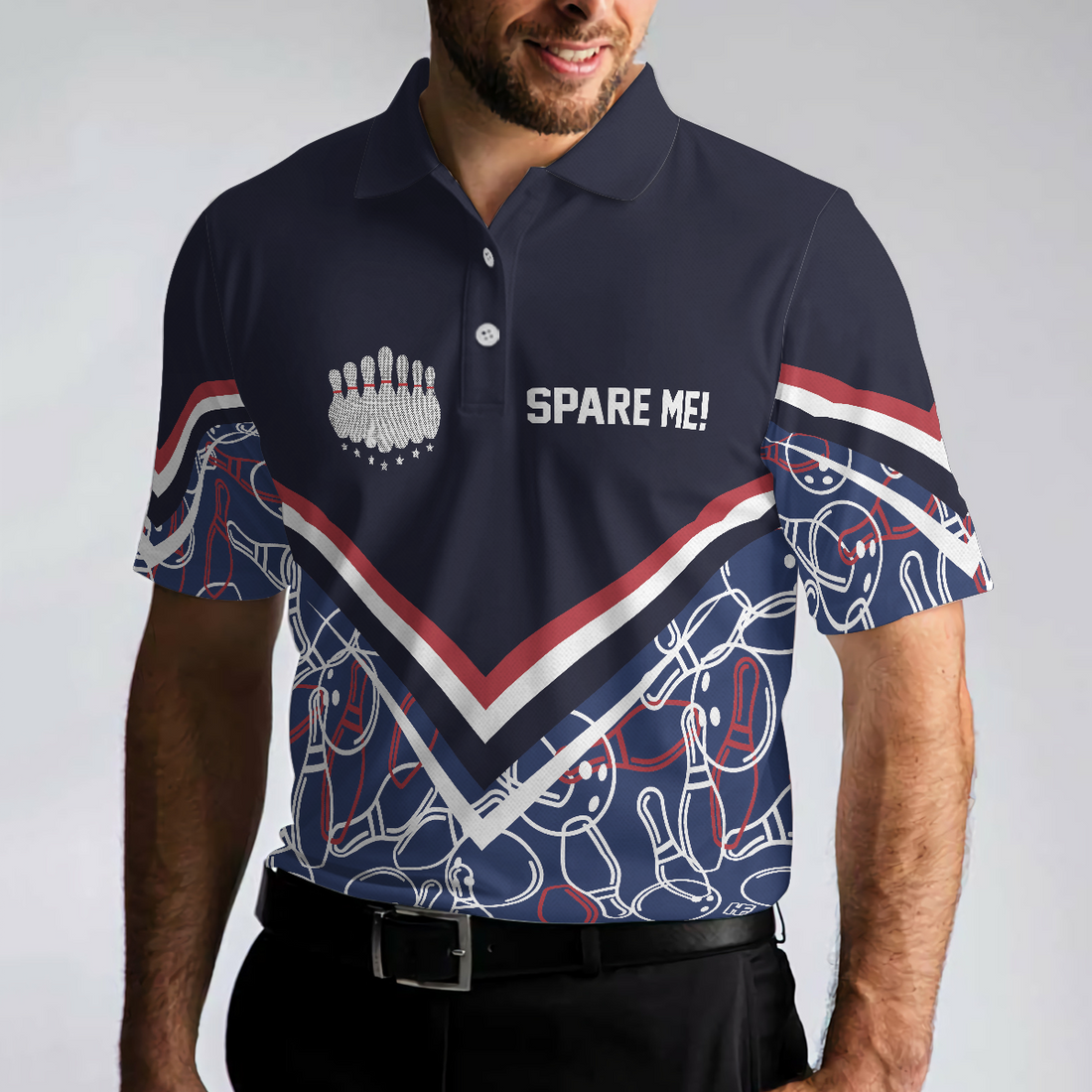 Spare Me Bowling Short Sleeve Polo Shirt Bowling Ball And Pin Pattern Polo Shirt Best Bowling Shirt For Men - 1