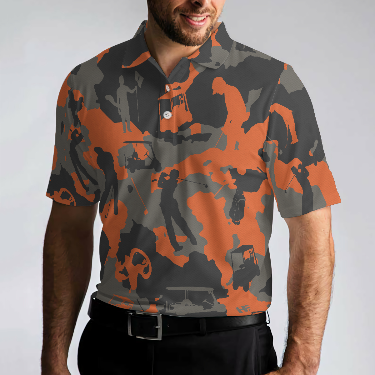 Orange Camouflage Golf Polo Shirt Golfer Silhouette Pattern Polo Shirt Camo Golf Shirt For Men - 4