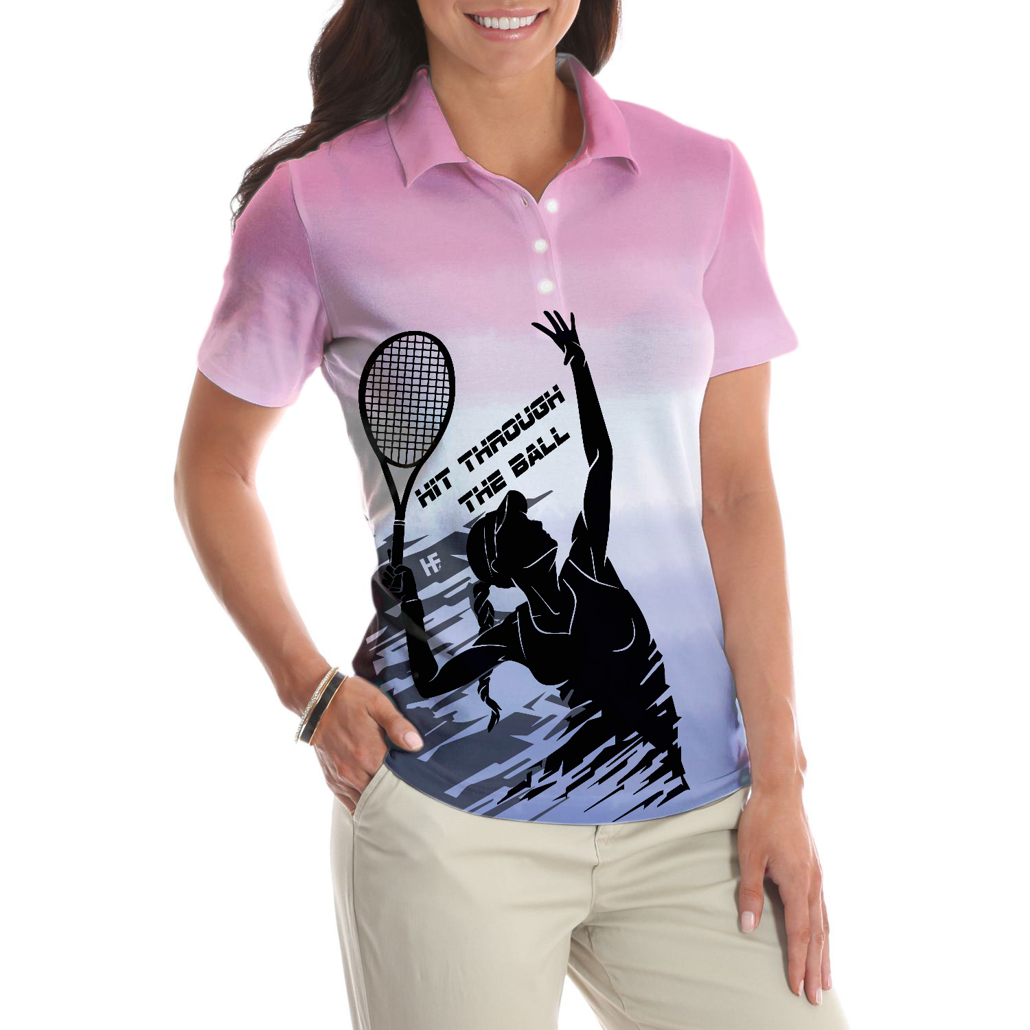 Hit Through The Tennis Ball Dip-dyed Short Sleeve Women Polo Shirt - 4