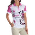 Queen Of The Golf Short Sleeve Women Polo Shirt White And Pink Argyle Pattern Golf Shirt For Women - 5