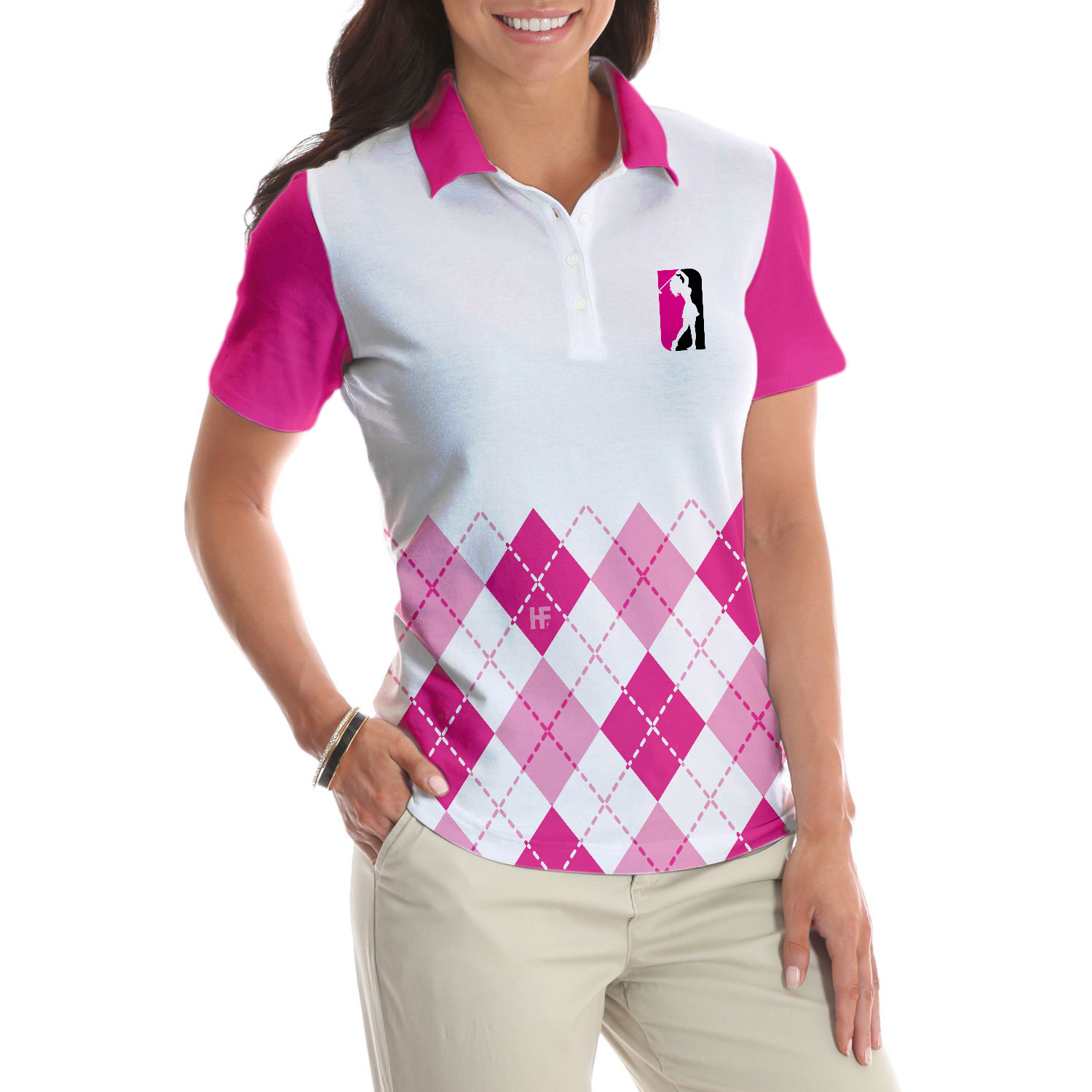 I Never Lose At The 19th Hole Golf Short Sleeve Women Polo Shirt White And Pink Golf Shirt For Ladies - 4