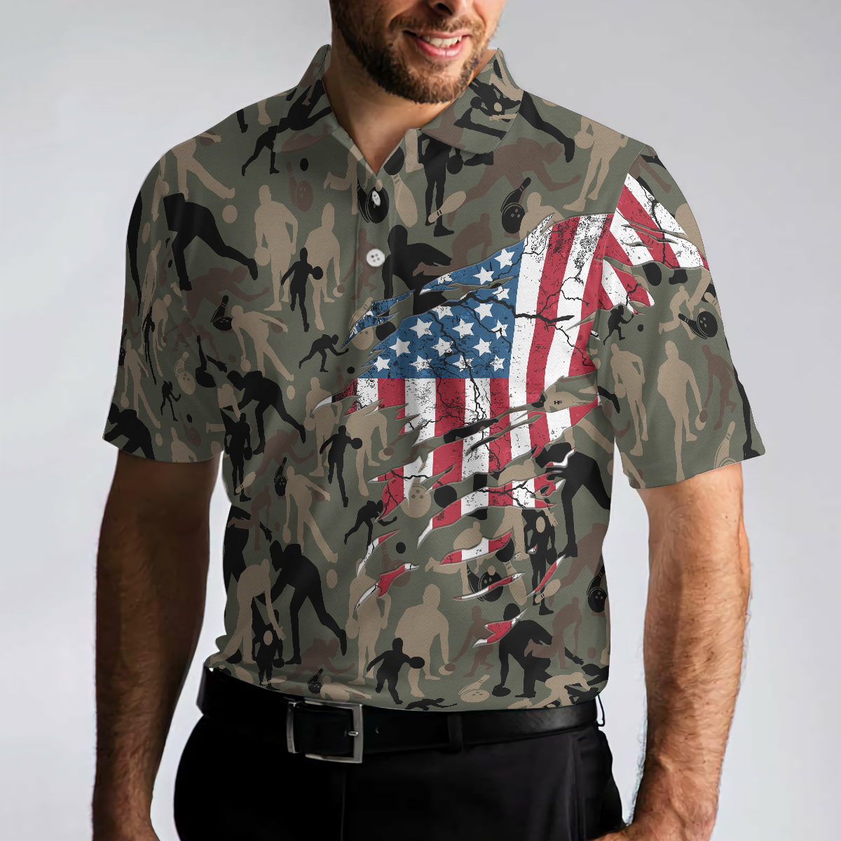 Bowling Camouflage American Eagle Flag Polo Shirt American Flag Shirt For Patriotic Bowlers Bowling Shirt For Men - 5