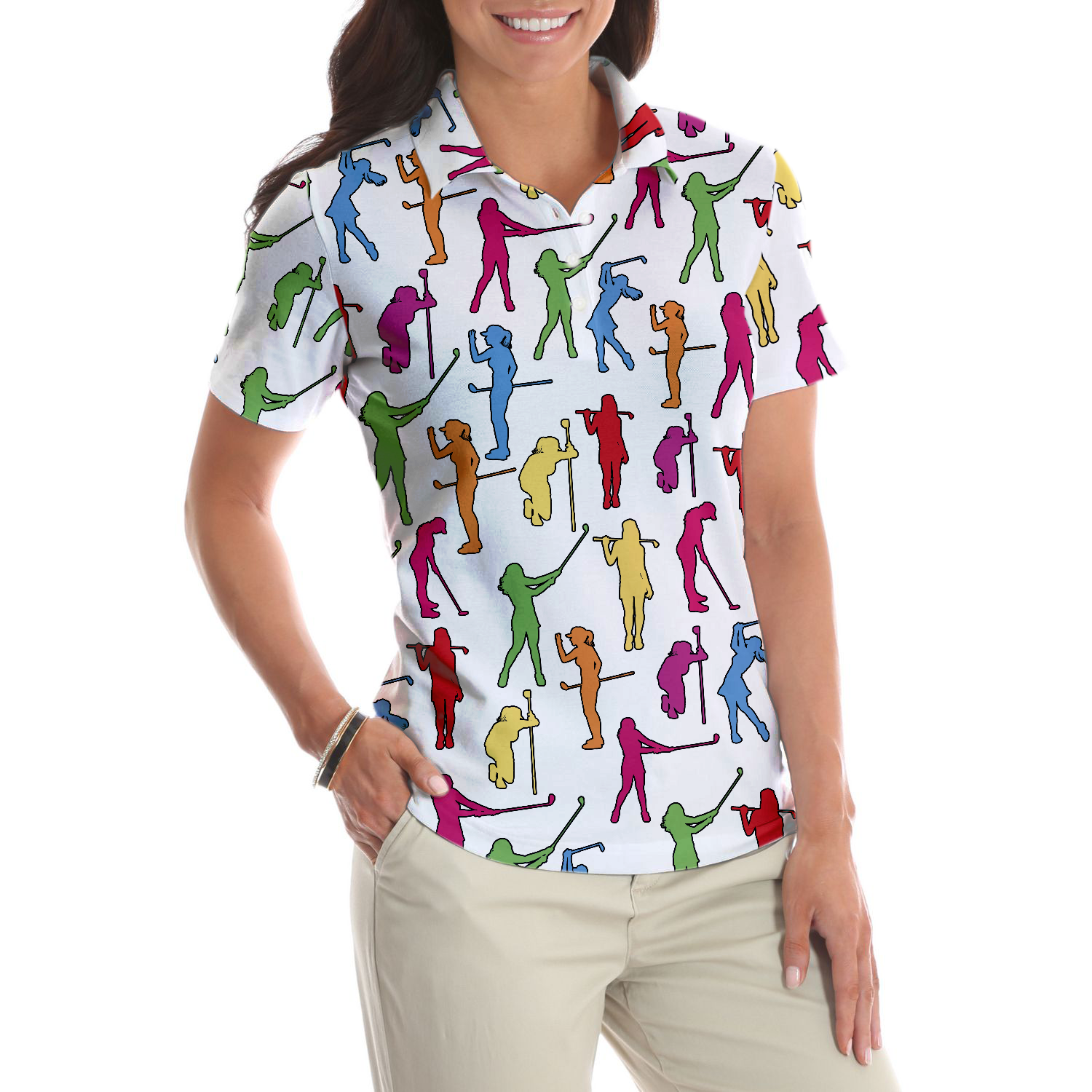 Colorful Female Golfer Short Sleeve Women Polo Shirt White Golf Shirt For Ladies Unique Female Golf Gift - 4