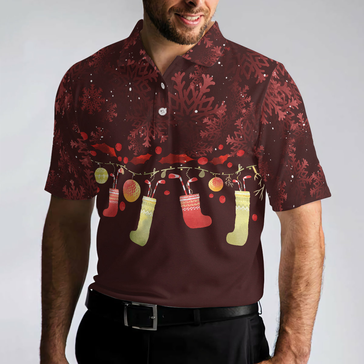 Christmas Golf Polo Shirts- Mens Golf Polo Shirts Short Sleeve- Red Christmas Pattern Shirt Dry Fit- Christmas Shirt Idea Gift For Men - 4