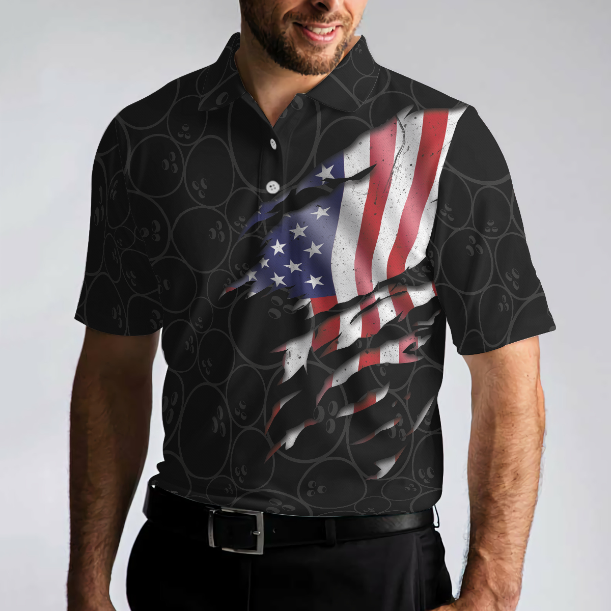 I Beat People With Three Fingers Bowling V2 Polo Shirt Black Bowling Sayings Shirt American Flag Bowling Shirt - 4