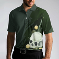 Water Color Golf Skull with Golf Ball Short Sleeve Polo Shirt Dark Green Golf Shirt For Men - 4