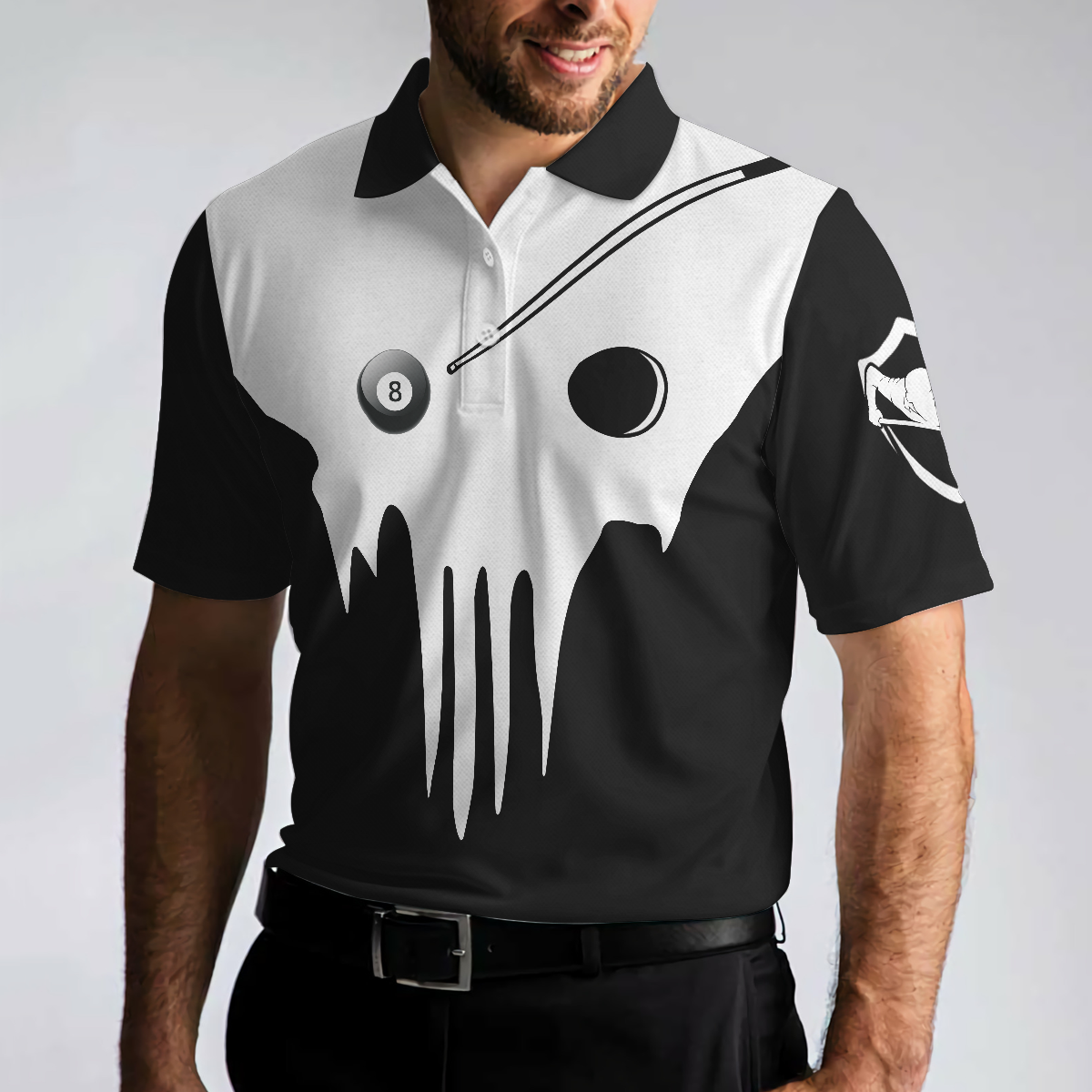 Skull Billiards Polo Shirt Black And White Billiards Shirt For Billiards Lovers Basic Shirt Design For Men - 4