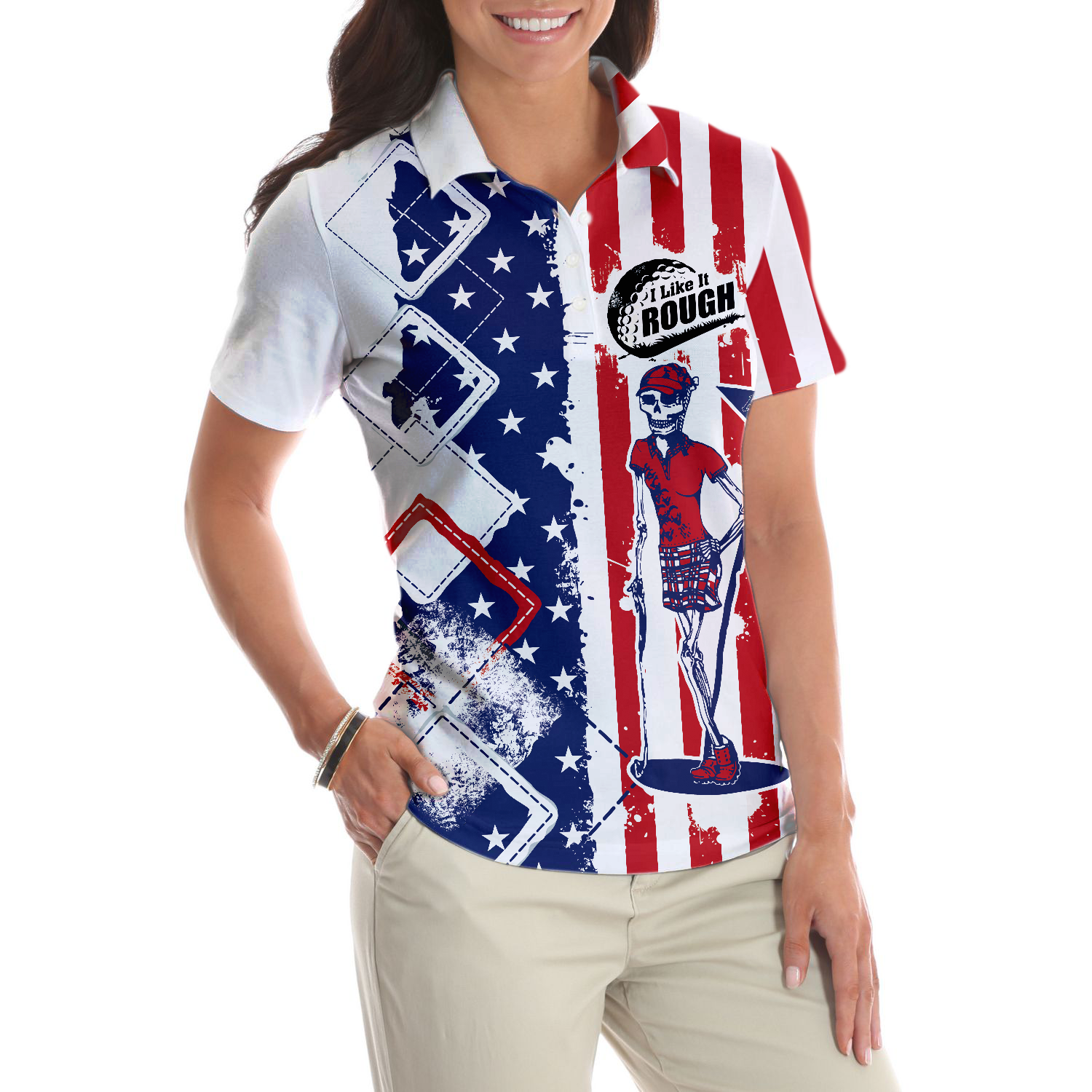 I Like It Rough Golf Short Sleeve Women Polo Shirt Cool American Flag Argyle Pattern Golf Shirt For Ladies - 4