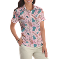 Pink And Elegant Seamless Pattern Golf Short Sleeve Women Polo Shirt - 5