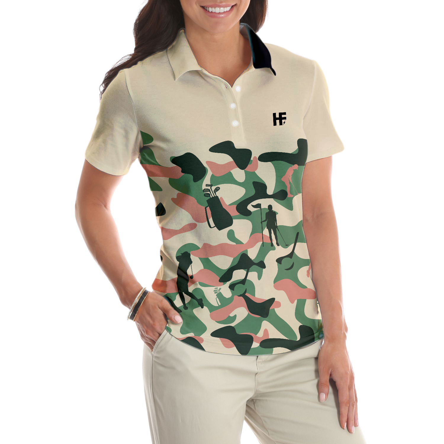 Camouflage Texture Golf Set For Woman Short Sleeve Women Polo Shirt Camo Golf Shirt For Ladies Unique Female Golf Gift - 5