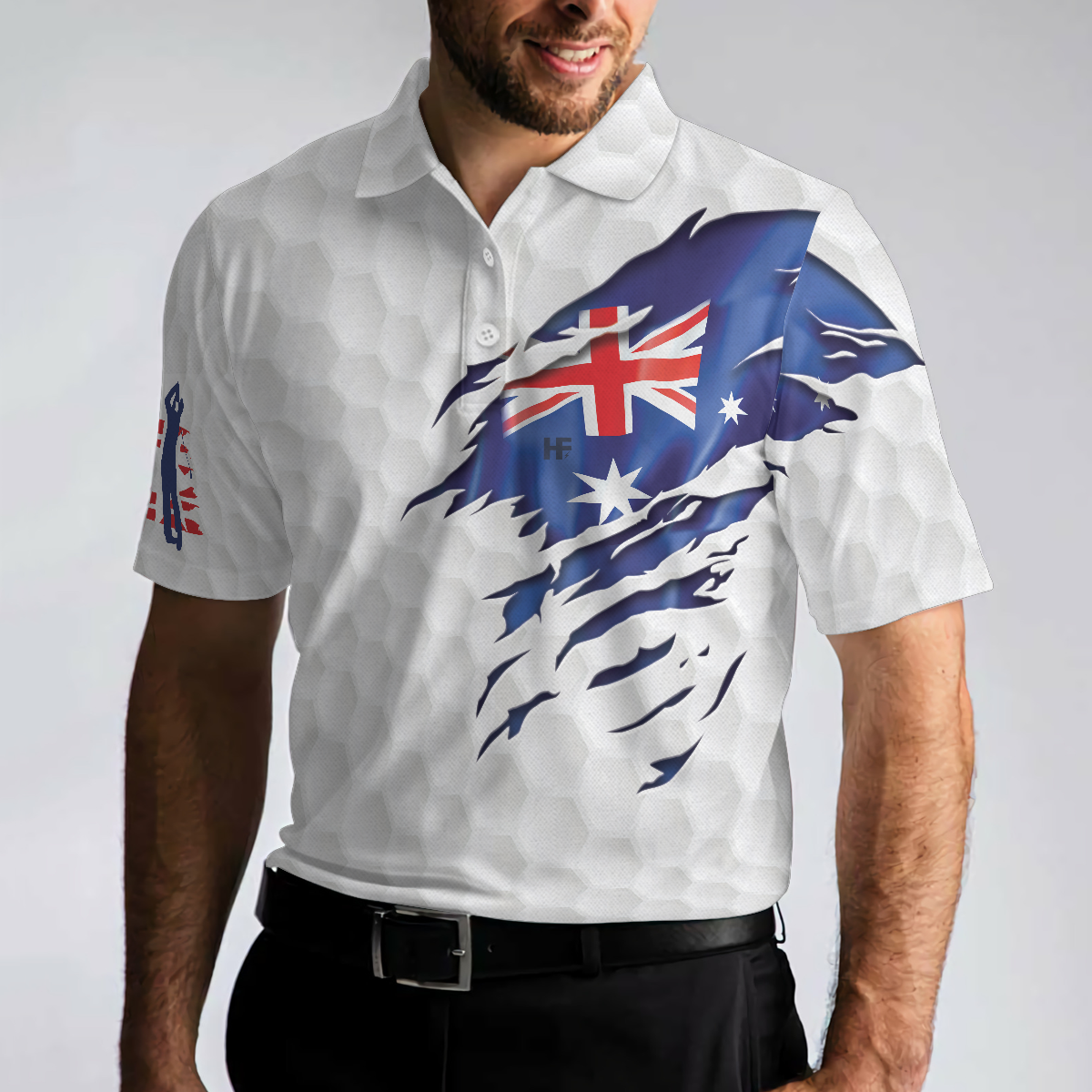 Golf Australian Flag Polo Shirt White Golf Pattern Polo Shirt Best Australian Golf Shirt For Men - 4