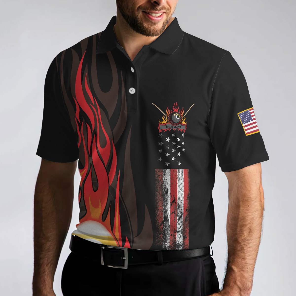 Flame 9 Ball Billiards Pool Polo Shirt American Flag Billiards Shirt For Men Gift For Pool Players - 4