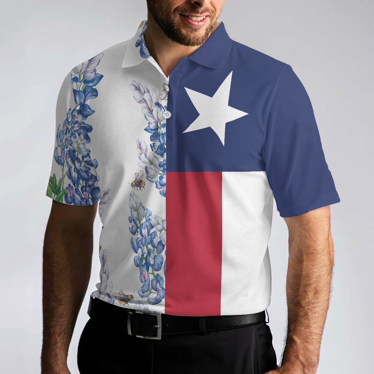 Texas Flag Bluebonnets Polo Shirt For Golf Floral Texas Flag Polo Shirt Texas Proud Shirt For Men - 5