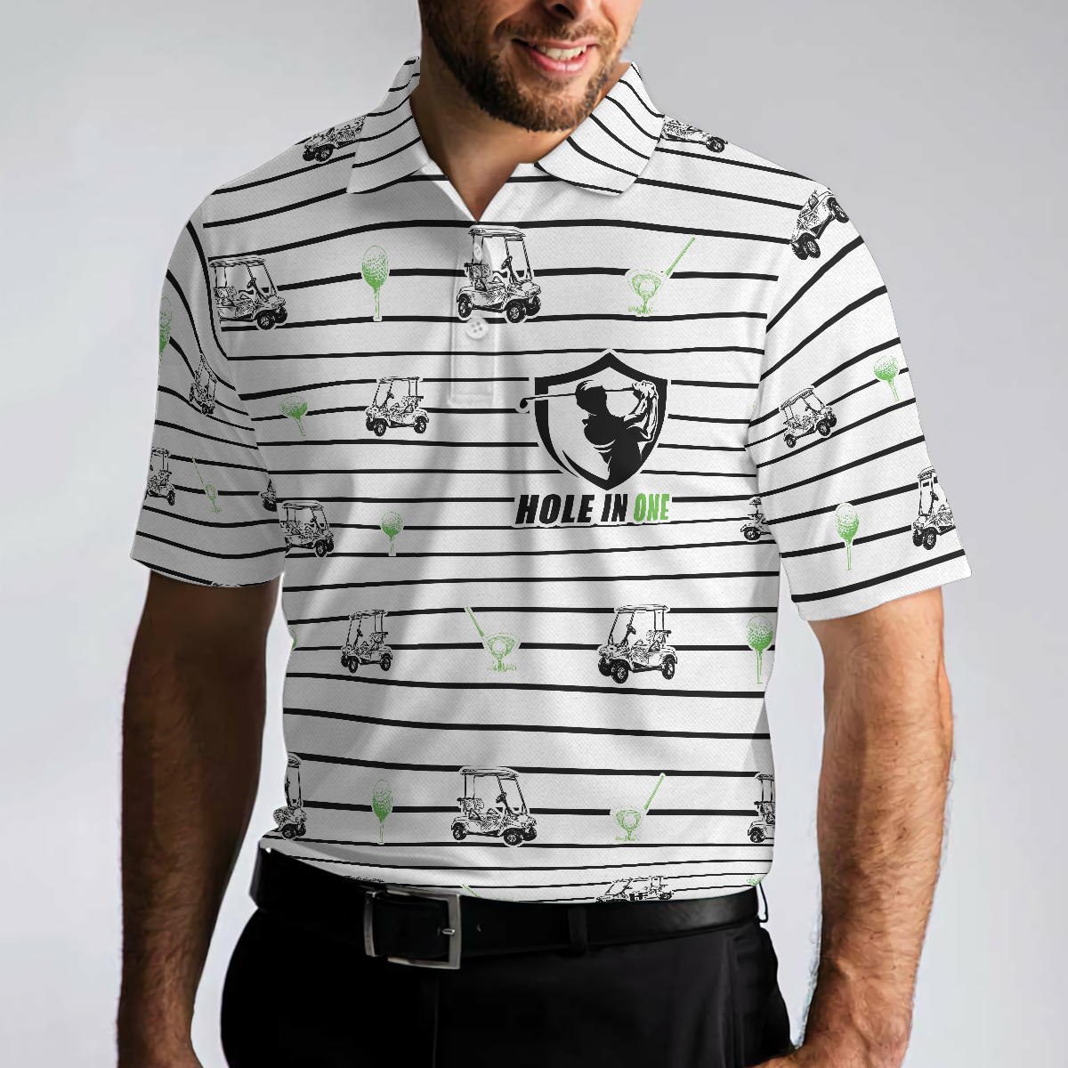 Golf Equipment Stripe Line Polo Shirt Black And White Golfing Polo Shirt Best Golf Shirt For Men - 4