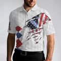 Golf American Flag Argyle Polo Shirt White Golf Texture American Flag Polo Shirt Patriotic Golf Shirt For Men - 5