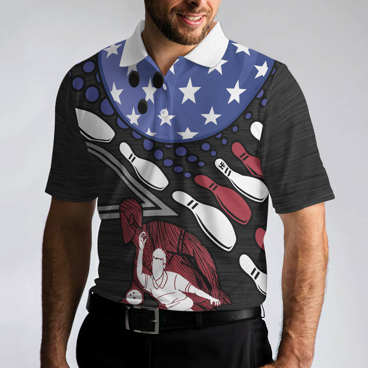 I Play Bowling Because I Like It Not Because Im Good At It Polo Shirt American Flag Bowling Shirt For Men - 5