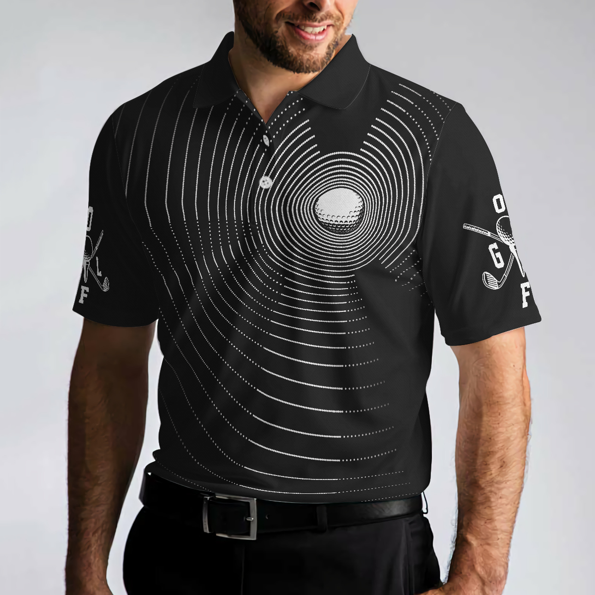 3D Effect Gold Ball And Golfer All Over Print Polo Shirt For Men Best Golf Shirt For Men - 4