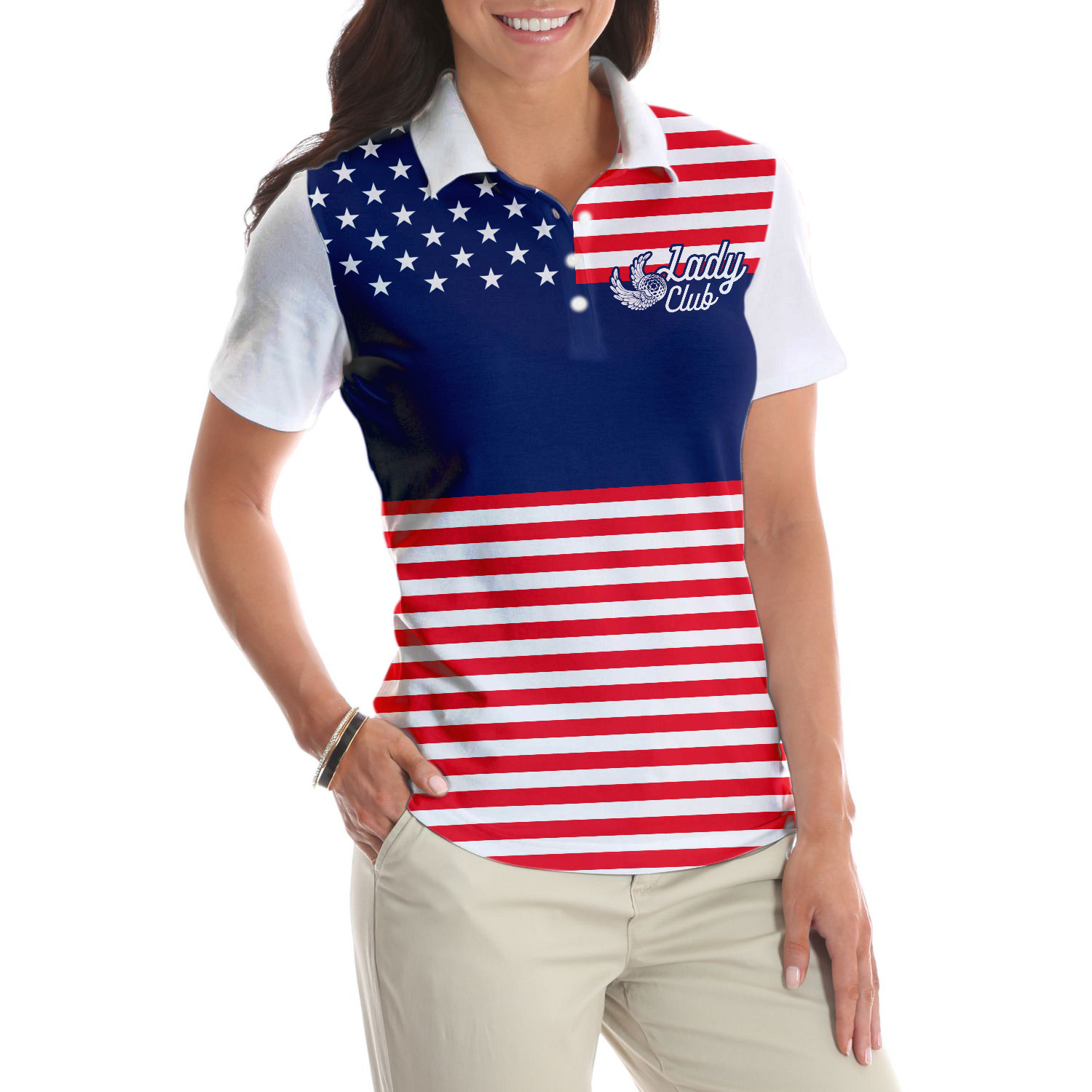 Lady Squad America Flag Golf Shirt Short Sleeve Women Polo Shirt - 4