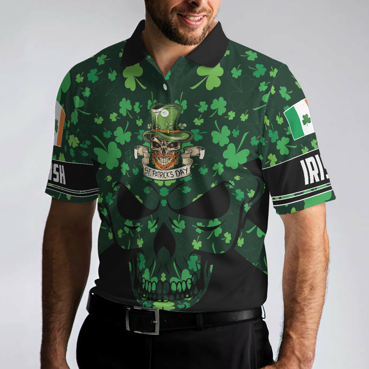 St Patricks Day Skull Polo Shirt Cool Skull St Patricks Day Polo Shirt St Patrick Shirt For Men - 5