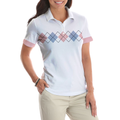 Pink Blue And Black Argyle Golf Short Sleeve Women Polo Shirt - 5