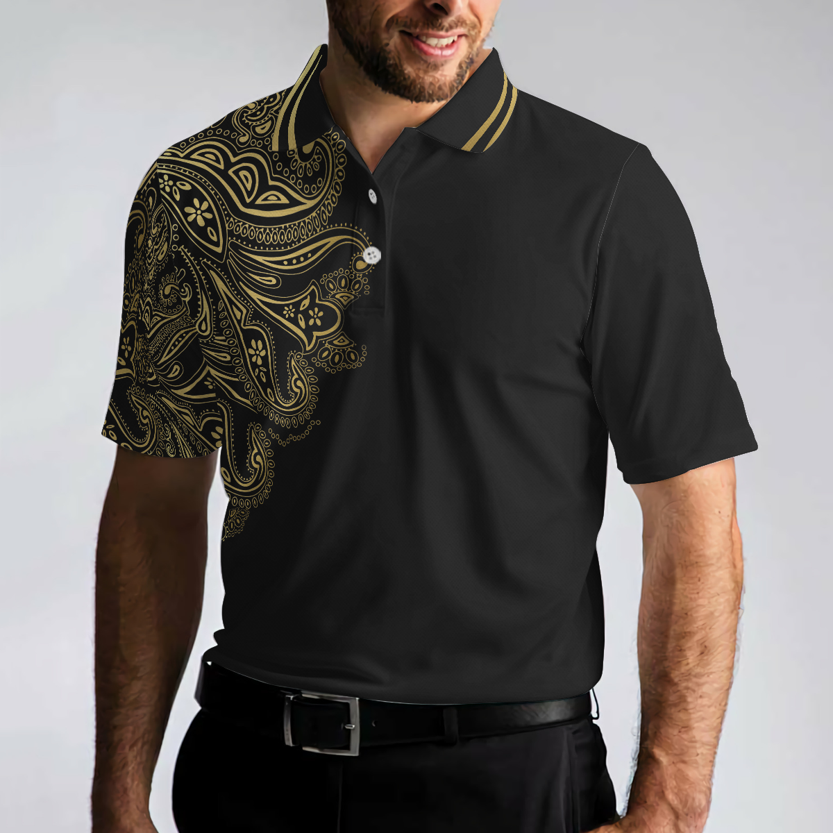 Personalized Golden Floral Paisley Golf Polo Shirt - 4