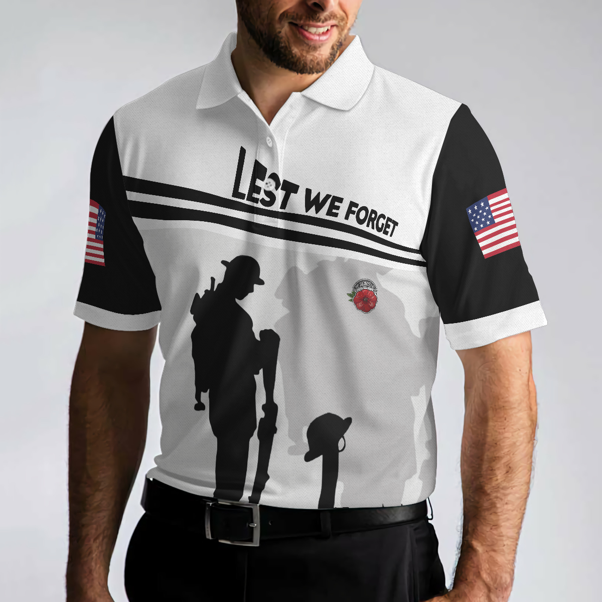 Lest We Forget Polo Shirt Military Veteran American Flag Golf Shirt Fo