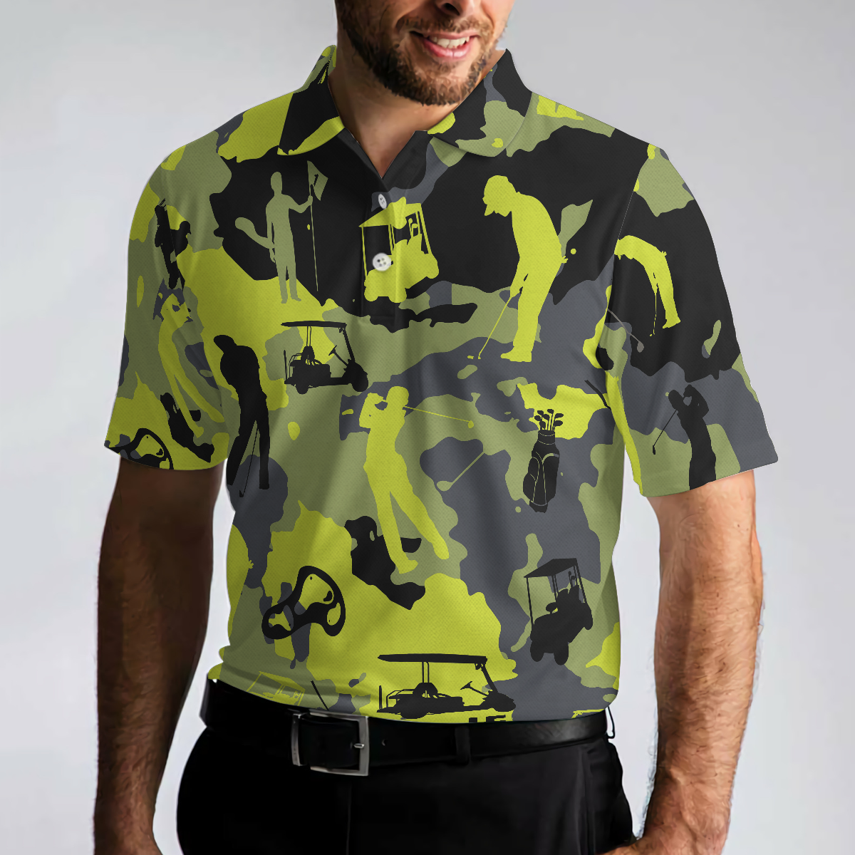 Green And Grey Camouflage Golf Polo Shirt Military Streetwear Polo Shirt Camo Golf Shirt For Men - 4