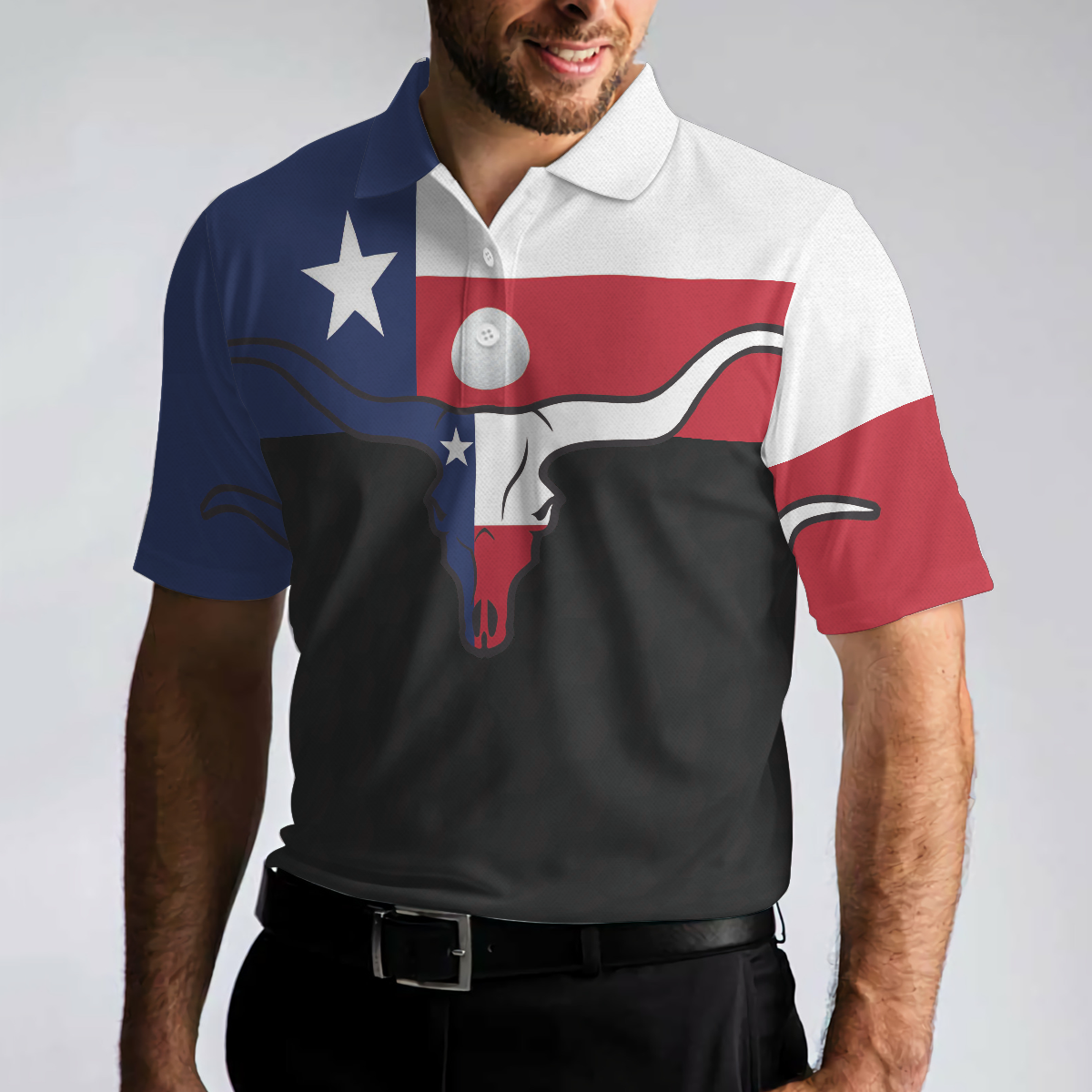 Golf Texas Longhorn Skull Polo Shirt Texas Flag Golf Shirt For Men Best Male Golf Gift Idea - 5