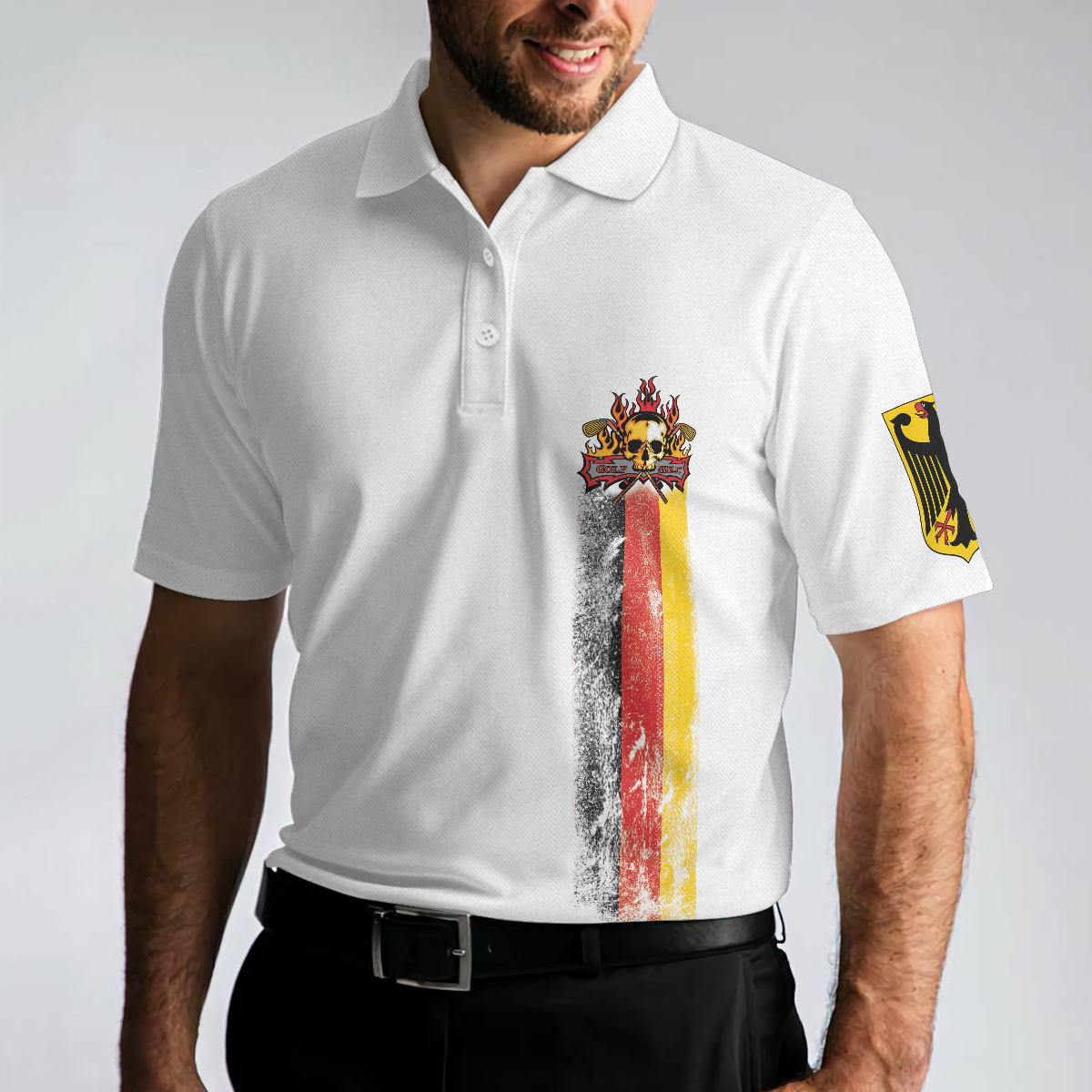 Golf Skull German Flag Short Sleeve Polo Shirt Black Wet Paint Skull Polo Shirt Germany Golf Shirt For Men - 5