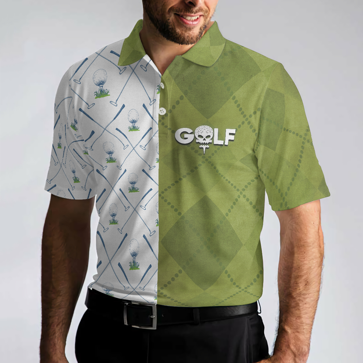 Golf Pattern Green And White Polo Shirt Golf Club Argyle Pattern Skull Polo Shirt Best Golf Shirt For Men - 4