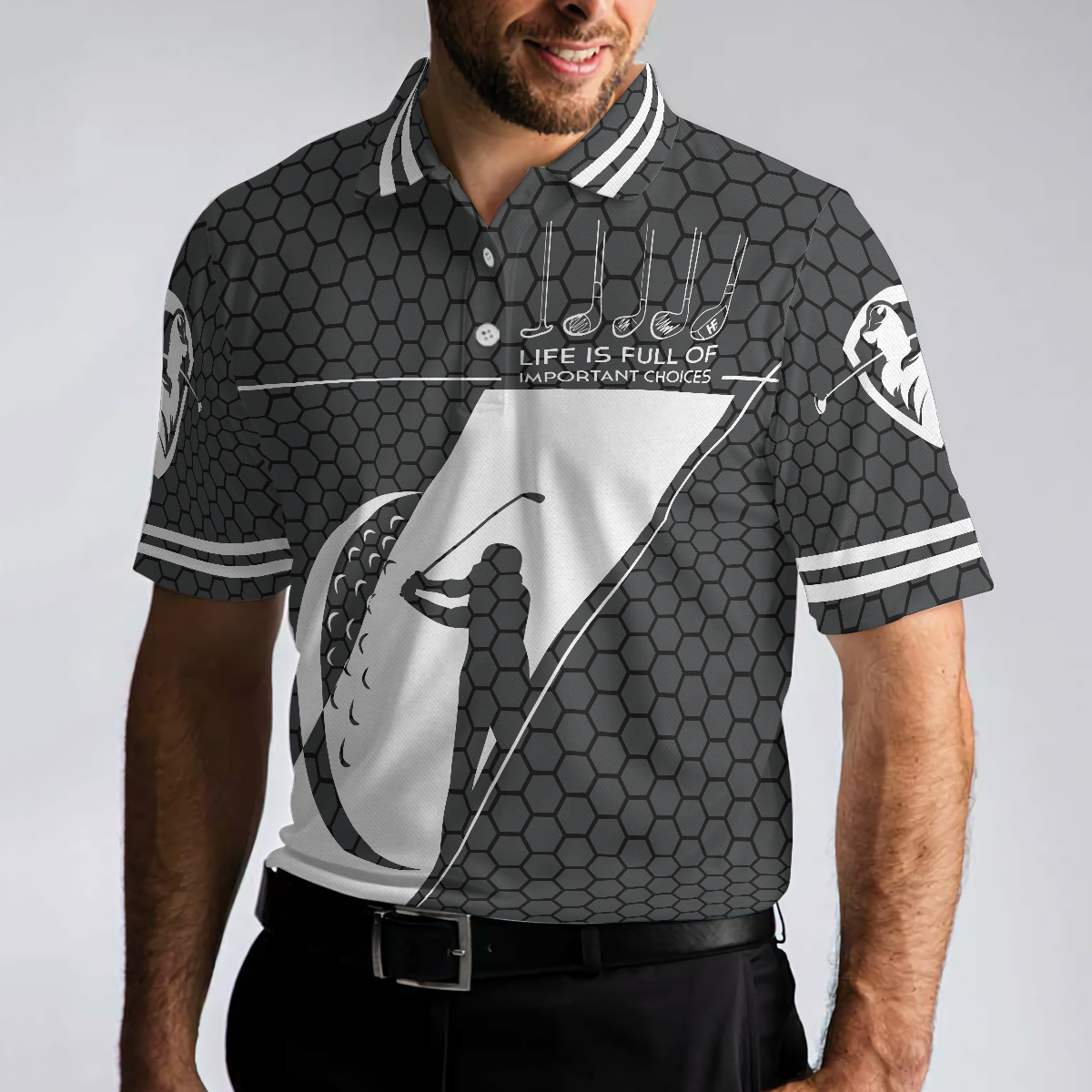 Life Is Full Of Important Choices Golf Polo Shirt Black Golfing Pattern Polo Shirt Best Golf Shirt For Men - 5