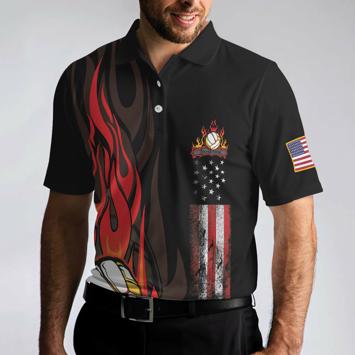 Volleyball Flame Short Sleeve Polo Shirt Black American Flag Polo Shirt Best Volleyball Shirt For Men - 5