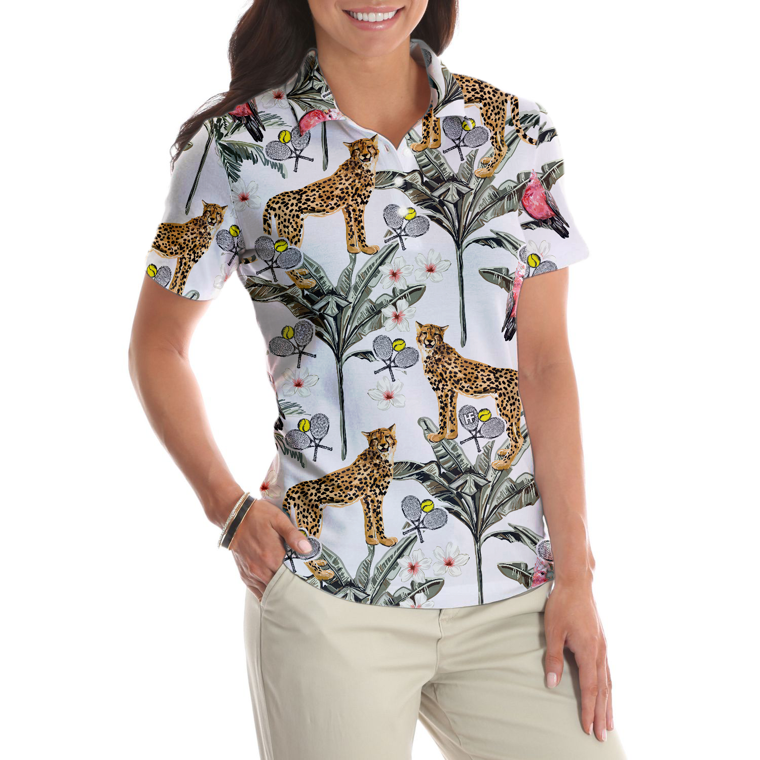 Tropical Coconut Leopard Tennis Shirt For Women Short Sleeve Women Polo Shirt - 4