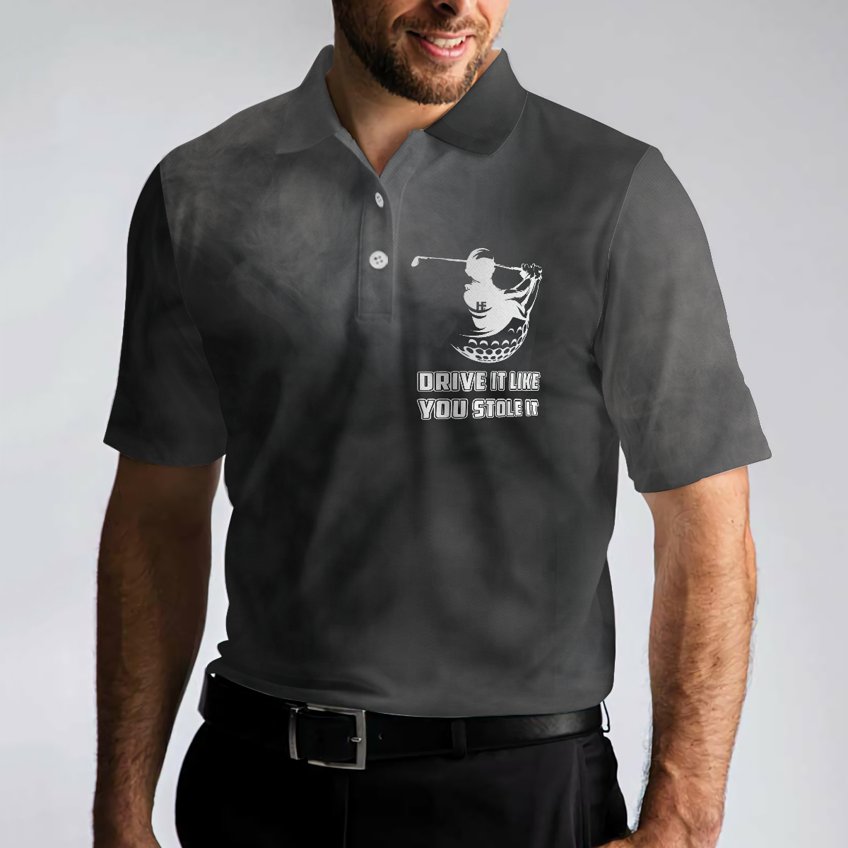 Swing Thoughts Short Sleeve Golf Polo Shirt Black And Smoke Golfing Shirt Funny Golf Shirt For Men - 4