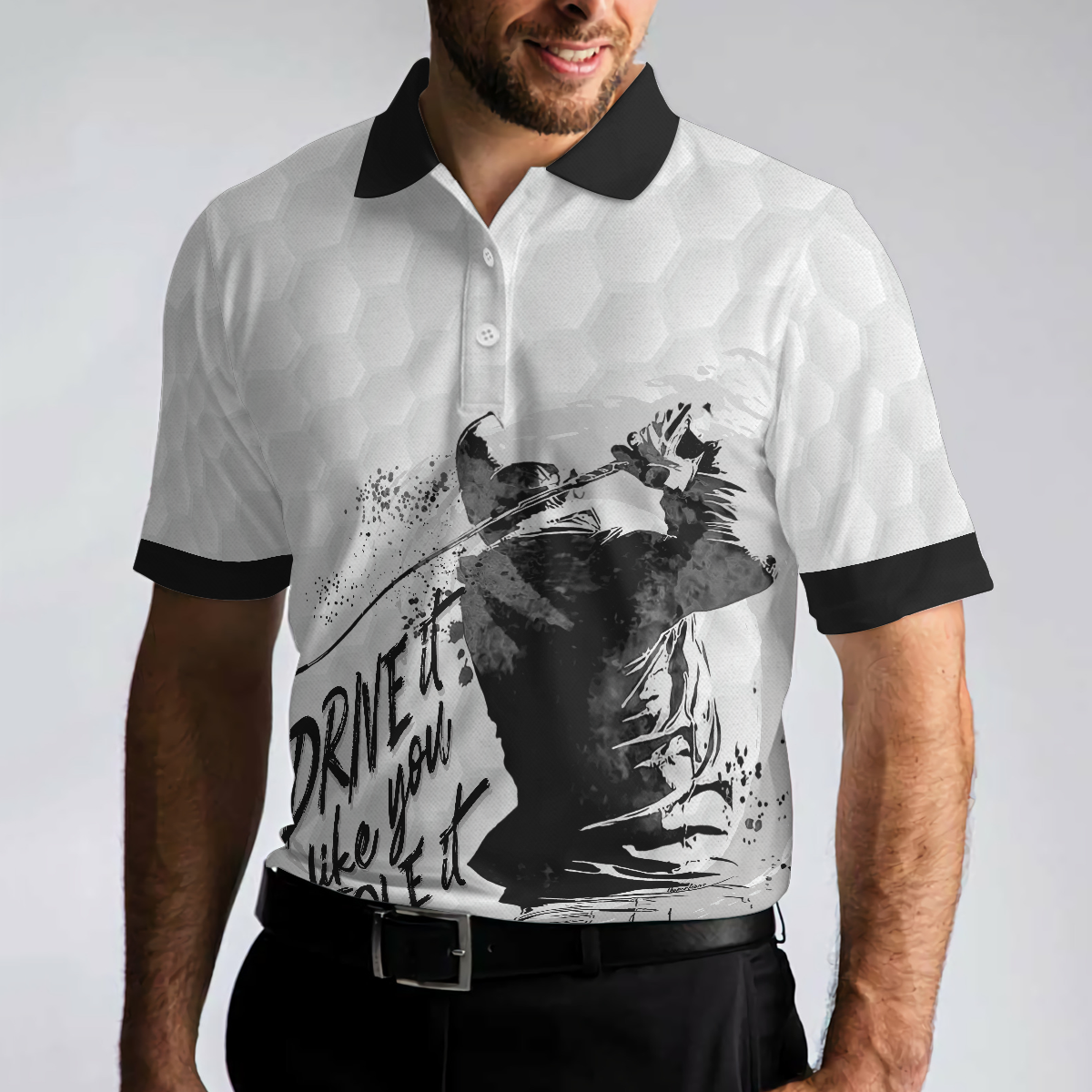 Drive It Like You Stole It Golf Polo Shirt Short Sleeve Black And White Golf Shirt For Men - 4