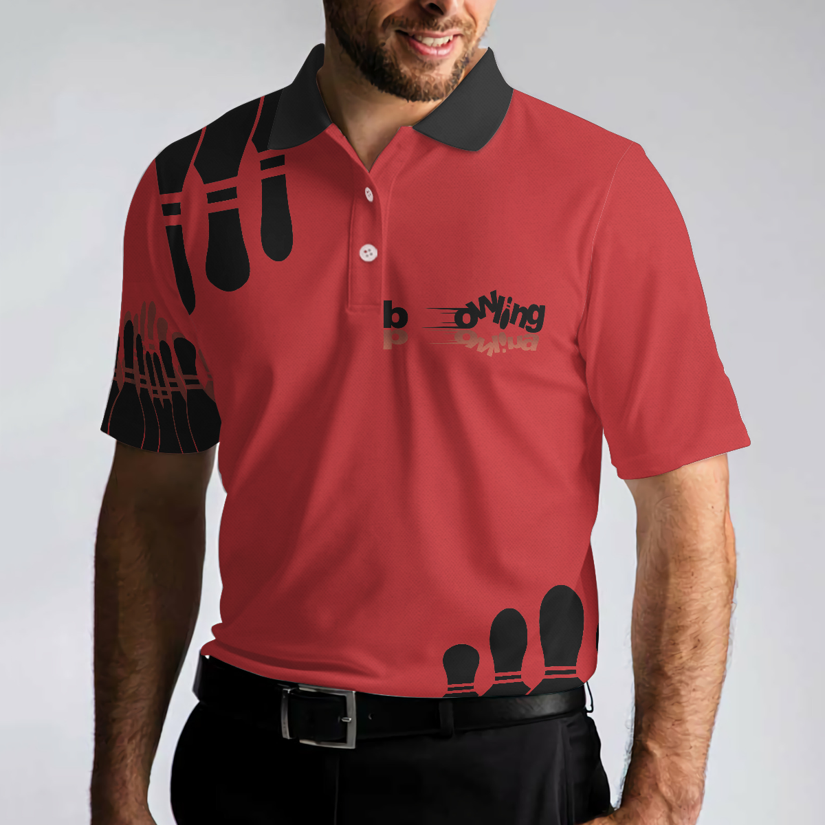 My Mind Is In The Gutter But My Balls Arent Bowling Polo Shirt Funny Red And Black Bowling Polo Shirt For Men - 5