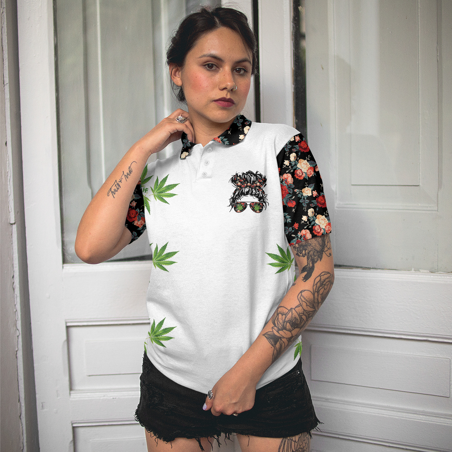 Weekend Forecast Smoking Weed Women Short Sleeve Polo Shirt Floral And Weed Leaf Graphics Polo Shirt - 4