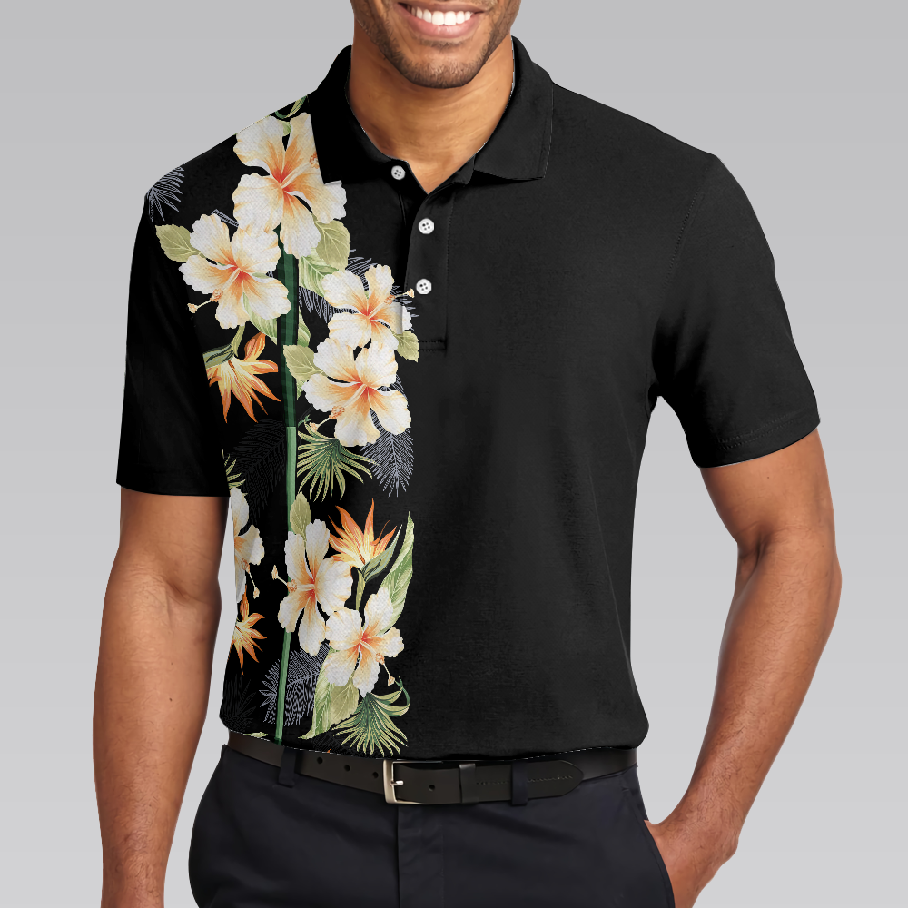 Floral Golf Club And Ball Polo Shirt Wild Floral And Leaves Golfing Polo Shirt Tropical Golf Shirt For Men - 4