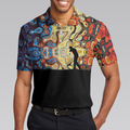 Golf Silhouette With Sky Wavy Abstract Seamless Pattern Polo Shirt Black Golf Shirt For Men - 5