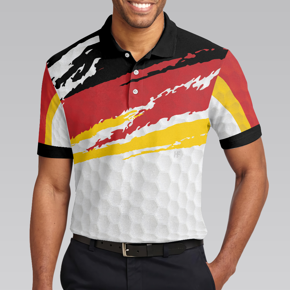 German Flag Short Sleeve Golf Polo Shirt Black Wet Paint Golfing Polo Shirt Best Golf Shirt For Men - 4