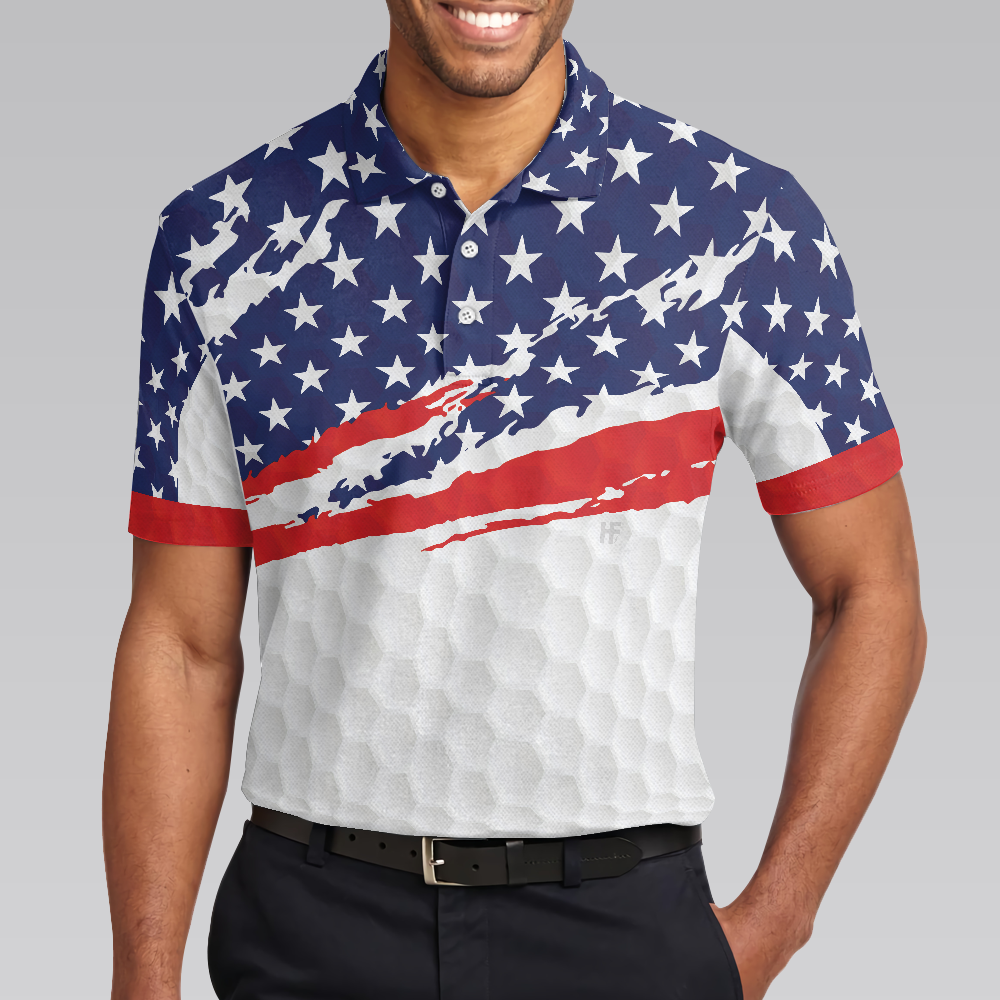 Golf Texture Short Sleeve USA Golf Polo Shirt American Flag Polo Shirt Patriotic Golf Shirt For Men - 4