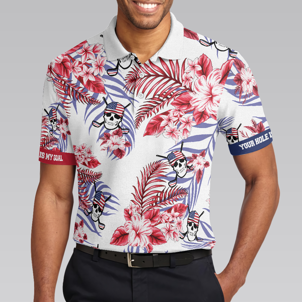 Seamless Tropical Pattern Golf Skull America Polo Shirt Texas Bluebonnet Golf Shirt For Men - 4