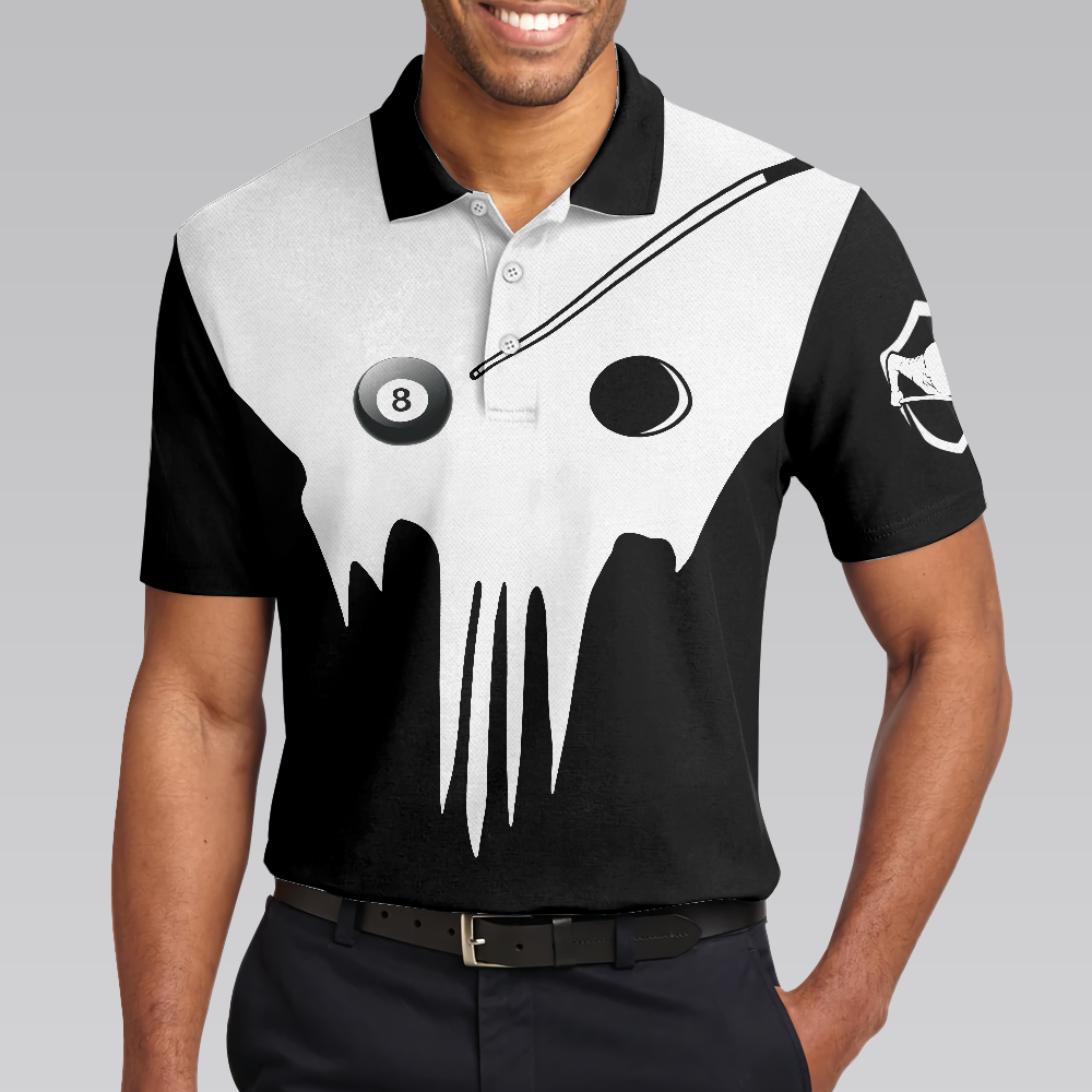 Skull Billiards Polo Shirt Black And White Billiards Shirt For Billiards Lovers Basic Shirt Design For Men - 5