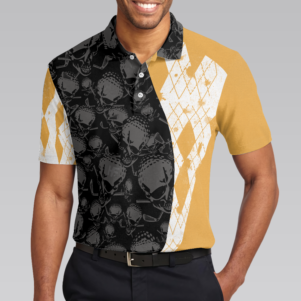 Golf Coach Polo Shirt Black Skull Pattern Golf Shirt For Male Golfers Argyle Pattern Golfing Shirt - 5