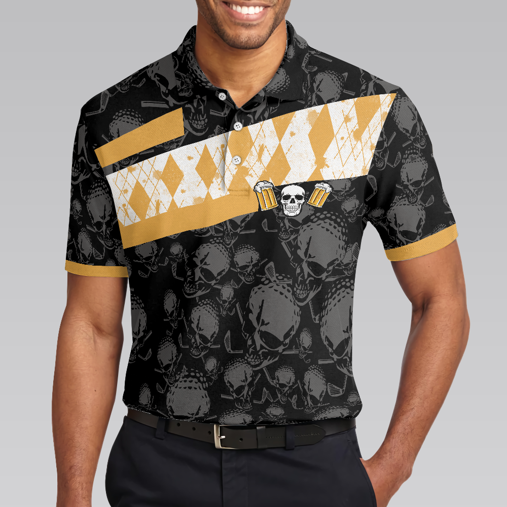 Golf  Beer Is My Therapy Polo Shirt Skull Beer Drinking Golf Shirt Design Best Golf Shirt For Male Golfers - 4